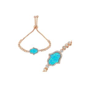 Gumush BR0460539 Rose Mavi Opal Fatma Ana Eli Gümüş Kadın Bileklik