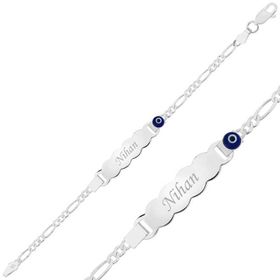 Gumush BR0460603 Mavi Boncuklu Plaka Gümüş Çocuk Bileklik