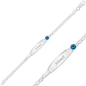 Gumush BR0460604 Mavi Boncuklu Plaka Gümüş Çocuk Bileklik