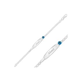 Gumush BR0460604 Mavi Boncuklu Plaka Gümüş Çocuk Bileklik
