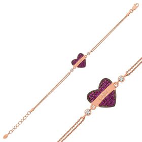 Gumush BR0460607 Kırmızı Kalp İsimli Gümüş Kadın Bileklik