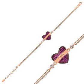 Gumush BR0460607 Kırmızı Kalp İsimli Gümüş Kadın Bileklik