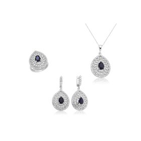 Gumush Damla Desenli Kadın Gümüş Set
