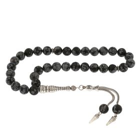 Gumush ​Doğaltaş Metal Püsküllü Obsidyen Taşı Tesbih
