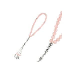 Gumush Doğaltaş Metal Püsküllü Pembe Kuvars Tesbih