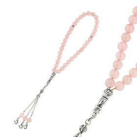 Gumush Doğaltaş Metal Püsküllü Pembe Kuvars Tesbih