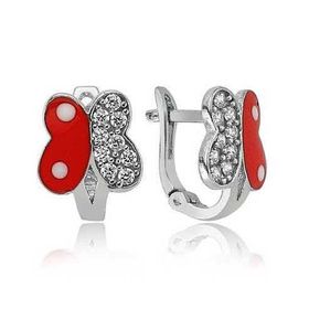 Gumush EA1160004 Kırmızı Kelebek Taşlı Gümüş Küpe