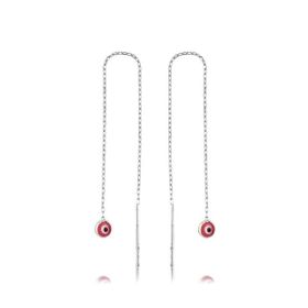 Gumush EA1160042 Gümüş Zincirli Pembe Nazar Küpe