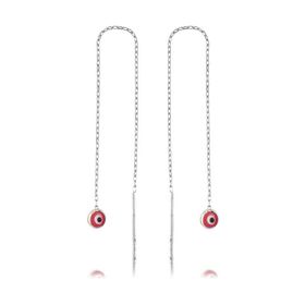 Gumush EA1160042 Gümüş Zincirli Pembe Nazar Küpe