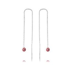 Gumush EA1160042 Gümüş Zincirli Pembe Nazar Küpe