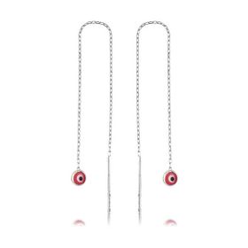 Gumush EA1160042 Gümüş Zincirli Pembe Nazar Küpe