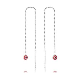 Gumush EA1160042 Gümüş Zincirli Pembe Nazar Küpe