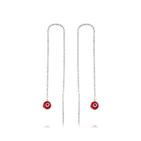 Gumush EA1160043 Gümüş Zincirli Kırmızı Nazar Küpe