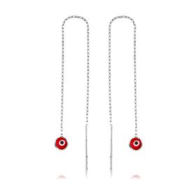 Gumush EA1160043 Gümüş Zincirli Kırmızı Nazar Küpe