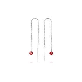 Gumush EA1160043 Gümüş Zincirli Kırmızı Nazar Küpe