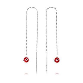 Gumush EA1160043 Gümüş Zincirli Kırmızı Nazar Küpe