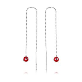 Gumush EA1160043 Gümüş Zincirli Kırmızı Nazar Küpe