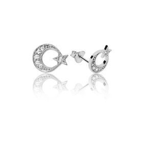 Gumush EA1160078 Gümüş Ay Yıldız Çivili Küpe