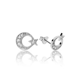 Gumush EA1160078 Gümüş Ay Yıldız Çivili Küpe