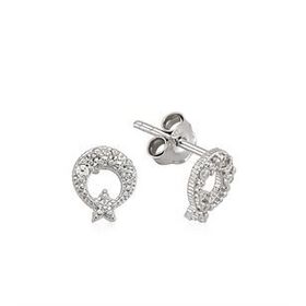 Gumush EA1160078 Gümüş Ay Yıldız Çivili Küpe