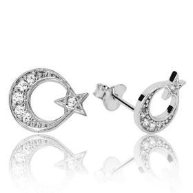 Gumush EA1160078 Gümüş Ay Yıldız Çivili Küpe