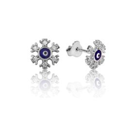 Gumush EA1160083 Gümüş Nazarlı Kar Tanesi Çivili Küpe