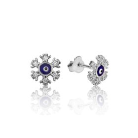 Gumush EA1160083 Gümüş Nazarlı Kar Tanesi Çivili Küpe