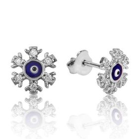 Gumush EA1160083 Gümüş Nazarlı Kar Tanesi Çivili Küpe