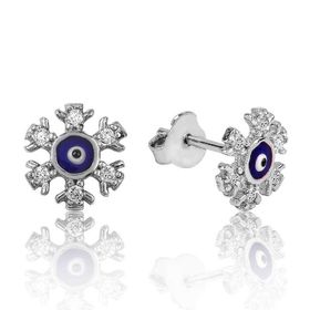 Gumush EA1160083 Gümüş Nazarlı Kar Tanesi Çivili Küpe