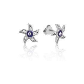 Gumush EA1160084 Gümüş Nazarlı Deniz Yıldızı Çivili Küpe