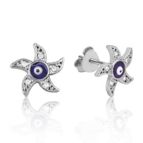 Gumush EA1160084 Gümüş Nazarlı Deniz Yıldızı Çivili Küpe