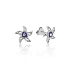 Gumush EA1160084 Gümüş Nazarlı Deniz Yıldızı Çivili Küpe