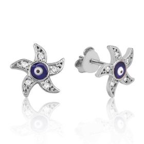 Gumush EA1160084 Gümüş Nazarlı Deniz Yıldızı Çivili Küpe