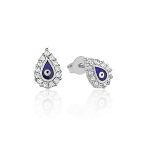 Gumush EA1160085 Gümüş Beyaz Taşlı Nazar Damla Çivili Küpe