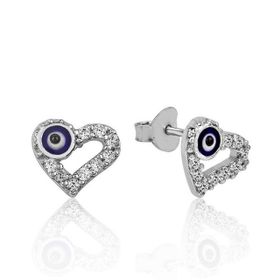 Gumush EA1160086 Gümüş Kalpli Nazar Çivili Küpe