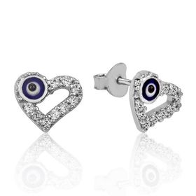 Gumush EA1160086 Gümüş Kalpli Nazar Çivili Küpe