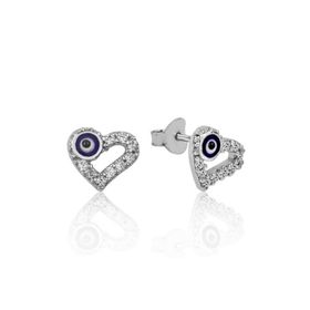 Gumush EA1160086 Gümüş Kalpli Nazar Çivili Küpe