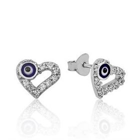 Gumush EA1160086 Gümüş Kalpli Nazar Çivili Küpe