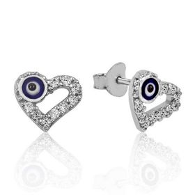 Gumush EA1160086 Gümüş Kalpli Nazar Çivili Küpe