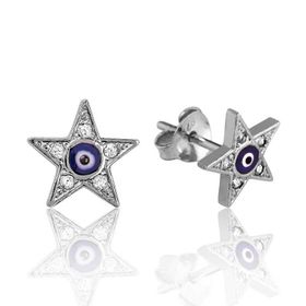 Gumush EA1160112 Gümüş Nazarlı Yıldız Çivili Küpe