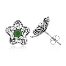 Gumush EA1160178 Gümüş Telkari Yeşil Nilüfer Çiçeği Çivili Küpe