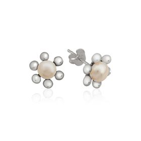 Gumush EA1160185 Gümüş İnci Çiçek Çivili Küpe