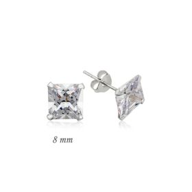 Gumush EA1160229 8 mm Gümüş Kare Tek Taş Zirkon Küpe