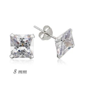 Gumush EA1160229 8 mm Gümüş Kare Tek Taş Zirkon Küpe
