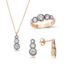 Gumush Elmas Model 5 Taş Kadın Gümüş Set