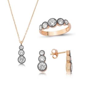 Gumush Elmas Model 5 Taş Kadın Gümüş Set