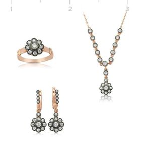 Gumush Elmas Montür Çiçek Kadın Gümüş Set