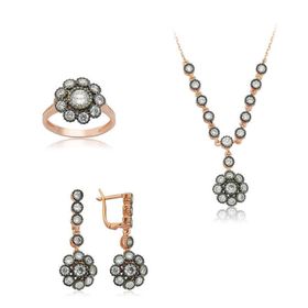 Gumush Elmas Montür Çiçek Kadın Gümüş Set