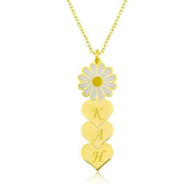 Gumush ​Gold Kişiye Özel Kalpli Papatya Gümüş Kolye