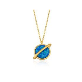 Gumush Gold Opal Taşlı Gezegen Bayan Gümüş Kolye